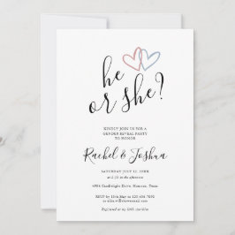 Han eller hon Blue Rosa Hearts Gender Reveal Party Inbjudningar