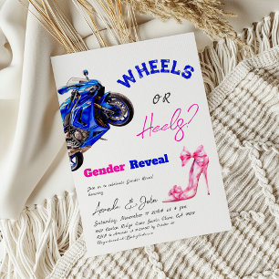 Han eller hon Blue Rosa Hjul eller Heels Gender Re Inbjudningar