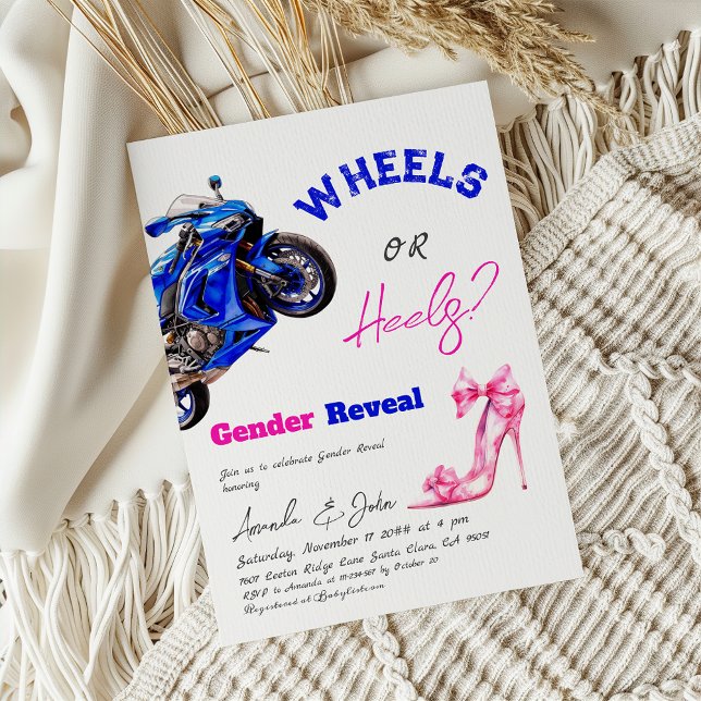 Han eller hon Blue Rosa Hjul eller Heels Gender Re Inbjudningar (Skapare uppladdad)