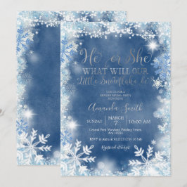 Han eller hon Blue Silver Snöflingor Gender Reveal Inbjudningar