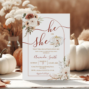 Han eller hon Boho Arch Pumpkin Gender Reveal Inva Inbjudningar