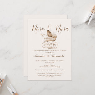 Han eller hon Boho Baby Barnvagn Gender Reveal inb Inbjudningar
