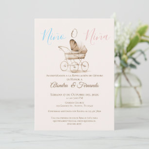 Han eller hon Boho Baby Barnvagn Gender Reveal inb Inbjudningar