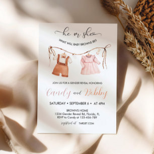 Han eller hon Boho Clothesline Gender Reveal Inbjudningar