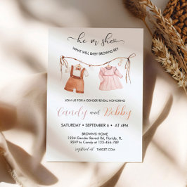 Han eller hon Boho Clothesline Gender Reveal Inbjudningar