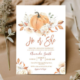 Han eller hon Boho Rustic Pumpkin Gender Reveal Inbjudningar