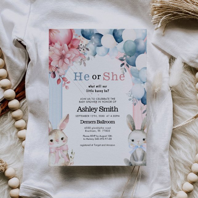 Han eller hon Bunny Gender Reveal Baby Shower Inbjudningar (Skapare uppladdad)