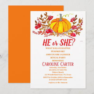 Han eller hon faller under Pumpkin Gender Reveal Inbjudningar