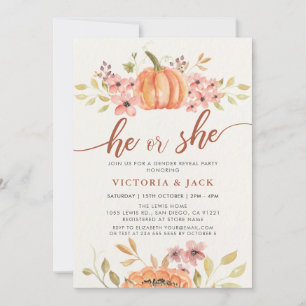 Han eller hon flyger Pumpkin Rustic Boho Gender Re Inbjudningar