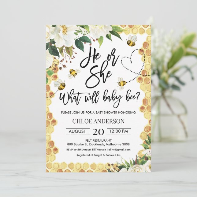 Han eller hon Gender inbjudan till Bee Baby Shower (Stående Fram)