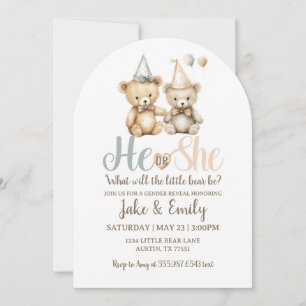 Han eller hon Gender Reveal Bear Dusty Blue Rosa Inbjudningar