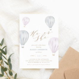 Han eller hon Gender Reveal Luft Ballon Baby Showe Inbjudningar