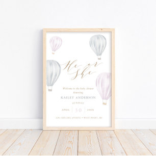 Han eller hon Gender Reveal Luft Ballon Baby Showe Poster