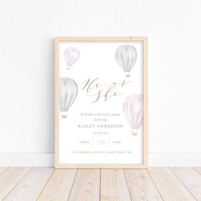 Han eller hon Gender Reveal Luft Ballon Baby Showe Poster (Skapare uppladdad)