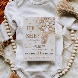 Han eller hon Gender Reveal Nalle Balloations Inbjudningar