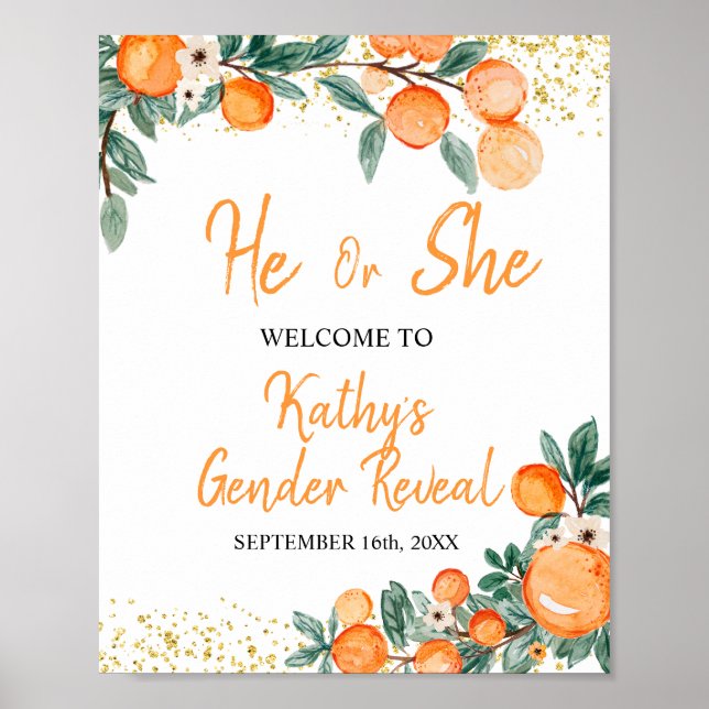 Han eller hon Gender Reveal Orange Little Cutie Poster (Framsidan)