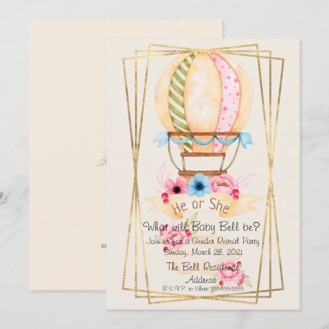 Han eller hon Gender Reveal Party-inbjudan Inbjudningar (Fram/baksida)