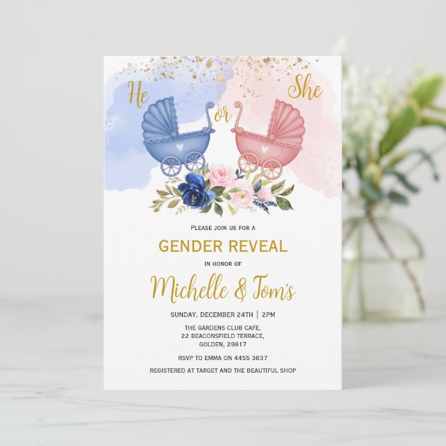 Han eller hon Gender Reveal Party-inbjudan Inbjudningar (Stående Fram)