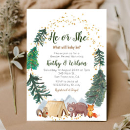 Han eller hon Gender Reveal Woodland Animal Invest Inbjudningar