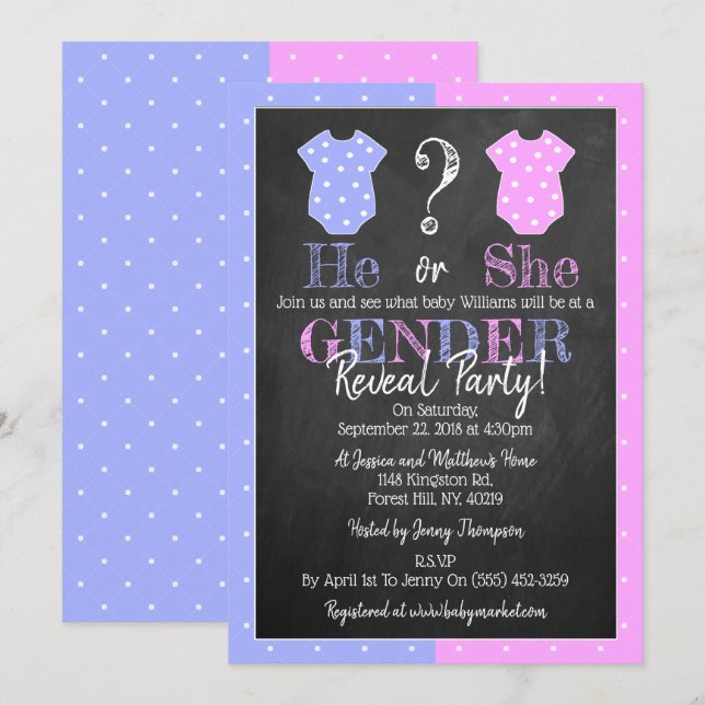 Han eller hon? Gender Visa Party! Baby Shower Inbjudningar (Fram/baksida)