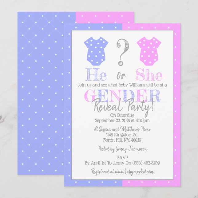 Han eller hon? Gender Visa Party! Baby Shower Inbjudningar (Fram/baksida)
