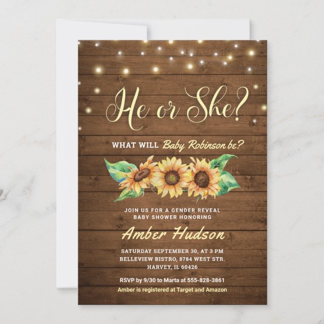 Han eller hon Gender Visa Party Baby Shower Sprink Inbjudningar (Framsida)