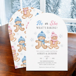Han eller hon Gingerbröd Gender Reveal Arch Inbjudningar