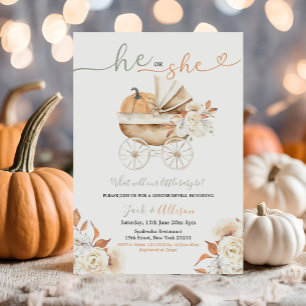 Han eller hon Gingham Pumpkin Carriage Gender Reve Inbjudningar