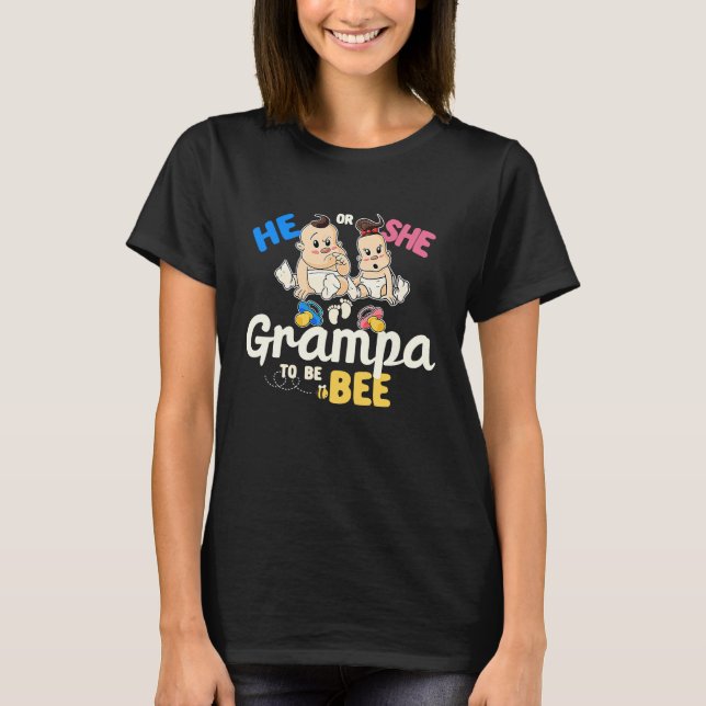 Han eller hon Grampa till Bee Gender Reveal Grandp T Shirt (Framsida)