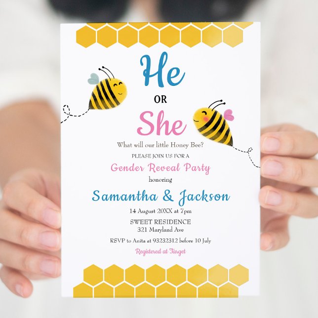 Han eller hon har bjudit in Gender Reveal Inbjudningar (Skapare uppladdad)