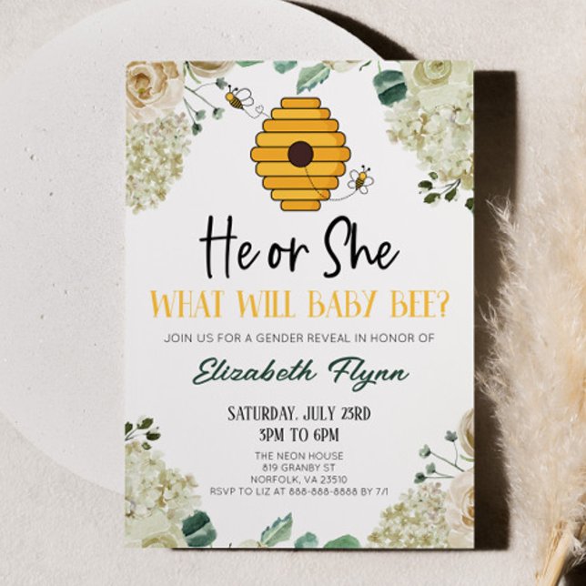 Han eller hon Humla Blommigt Flowers Gender Reveal Inbjudningar (Skapare uppladdad)