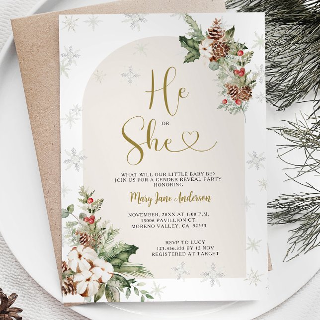 Han eller hon Juldag Gender Reveal Blommigt Inbjudningar (Skapare uppladdad)