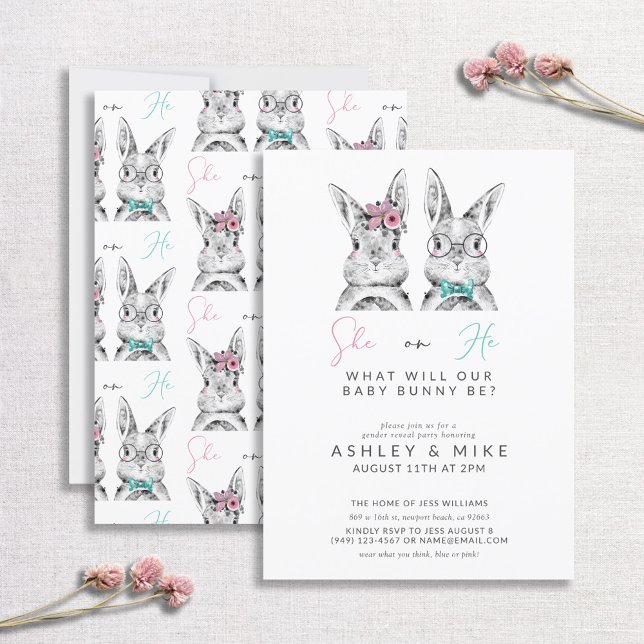 Han eller hon kommer att bli Gender Reveal Bunny Inbjudningar (Skapare uppladdad)