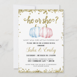 Han eller hon Little Pumpkin Gender Reveal Blue Ro Inbjudningar