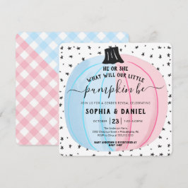 Han eller hon Little Pumpkin Gender Reveal Hallowe Inbjudningar