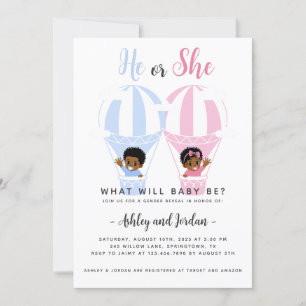 Han eller hon Luftballonger Gender Reveal bjudan Inbjudningar