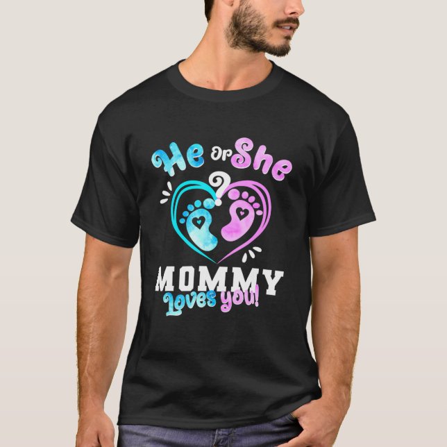 Han eller hon Mamma Kärlek du Baby Gender Reveal P T Shirt (Framsida)