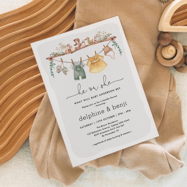 Han eller hon Modern Boho Gender Reveal Shower Inbjudningar (Skapare uppladdad)