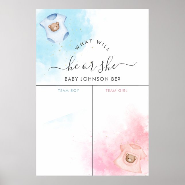 Han eller hon Nallar Gender Reveal Sign Poster (Framsidan)