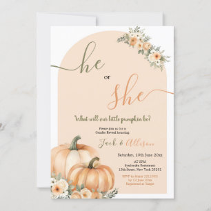 Han eller hon Orange Pumpkin Fall Blommigt Gender Inbjudningar