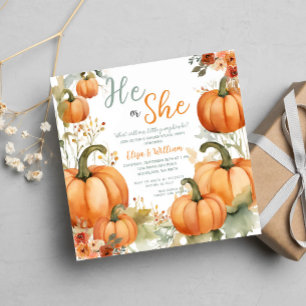Han eller hon Orange Pumpkins Fall Gender Reveal Inbjudningar