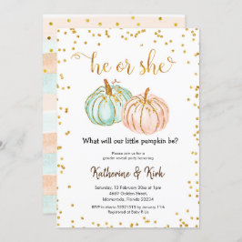 Han eller hon Pastel Pumpkin Gender Reveal Inbjudningar