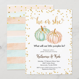 Han eller hon Pastel Pumpkin Gender Reveal Inbjudningar