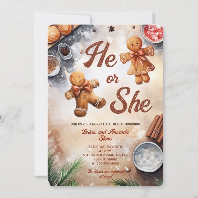 Han eller Hon Pepparkakscookies Jul Könsbestämning Inbjudningar (Framsida)