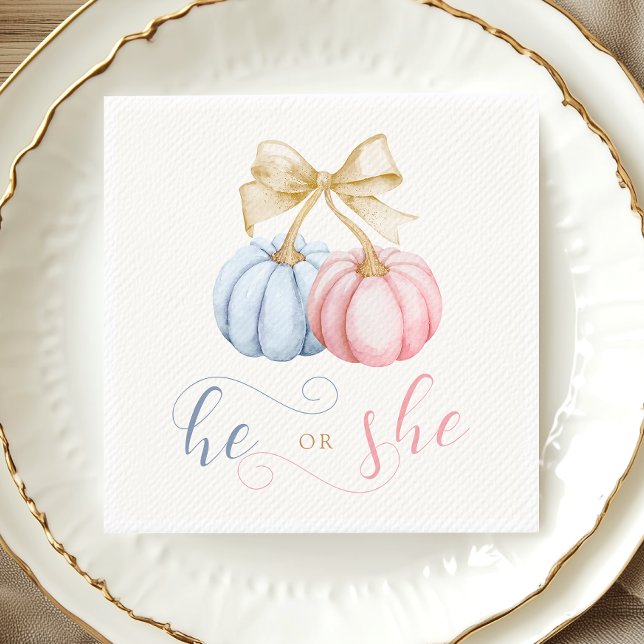 Han eller hon Pumpkin Gender Reveal Napkins Pappersservett (Skapare uppladdad)