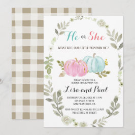 Han eller hon Rosa Blue Pumpkins Gender Reveal Inbjudningar