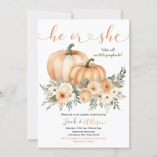 Han eller hon Rustic Fall Orange Pumpkin Gender Re Inbjudningar