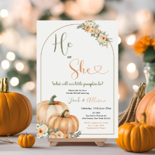 Han eller hon Rustic Orange Pumpkin Fall Gender Re Inbjudningar