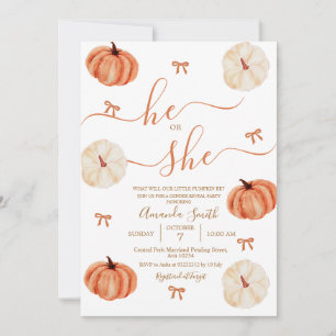 Han eller hon Rustic Pumpkin Gender Reveal Inbjudningar