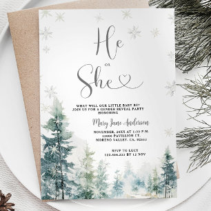 Han eller hon Snöflingor Winter Gender Reveal Inbjudningar